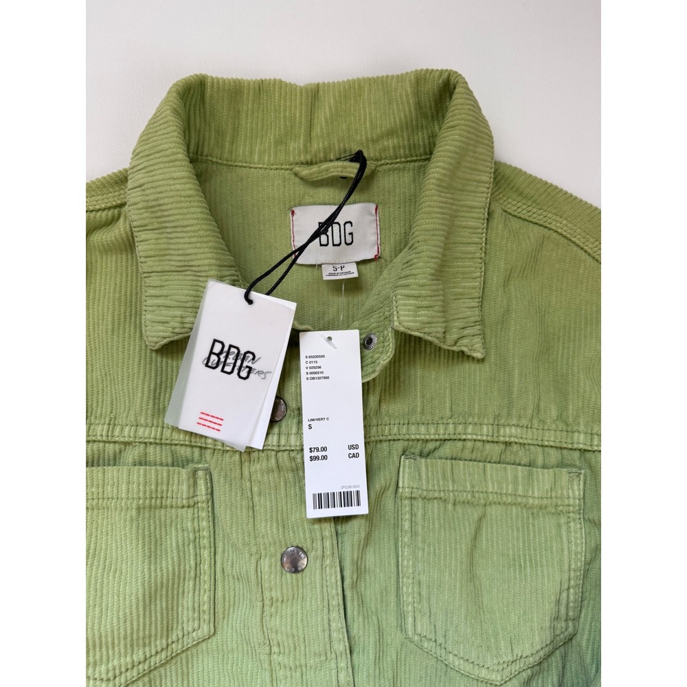 BDG Urban Outfitters Lime Green Corduroy Cropped Trucker Jacket Raw Hem Sz S NWT - Picture 2 of 7